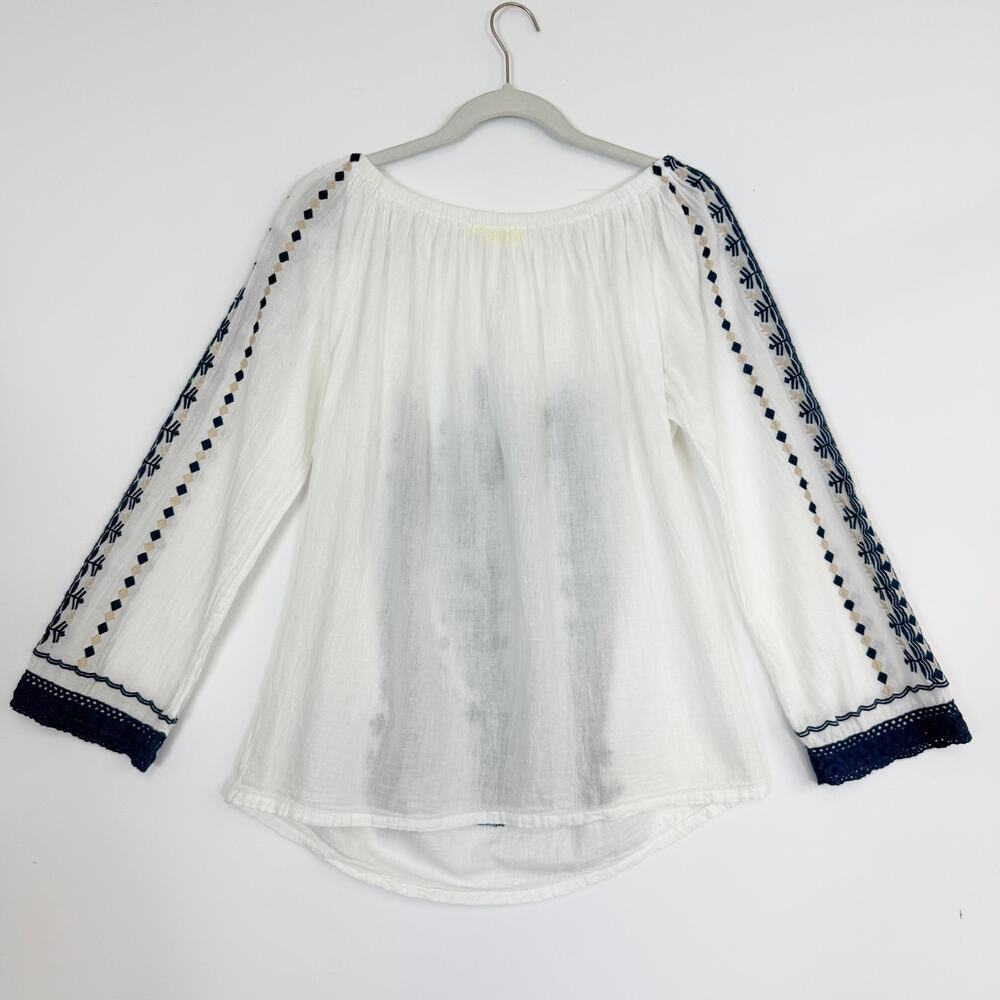 Roller Rabbit Lexi Top White with Blue Embroidery Long Sleeves Women's M - Picture 5 of 11